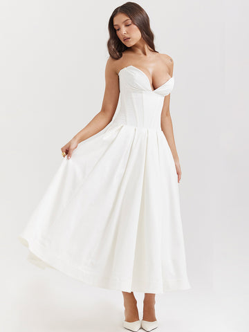 Woochic robe cocktail col en V dos nu cintrée bustier